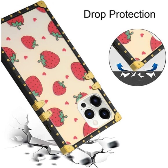 iPhone XR Case - Strawberry, Gradient, Gold Trim square for apple bling - Picture 4 of 6